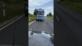 Beautiful Female Driver Drives Mercedes Truck To Deliver Goods.