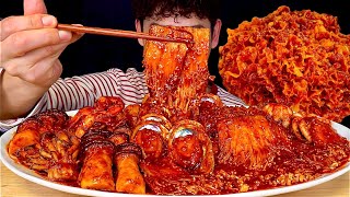 ASMR 매콤하게 졸인 불짜장 해물찜🥵불닭 팽이버섯 전복 낙지 새우 먹방~!! Fire Spicy Seafood Hot Spicy Mushroo