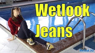 Wetlook Girl In Jeans | Wetlook Hoodie | Wetlook Girl Swim In The Pool Dressed