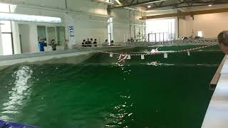 Huge waves splash at the end of the tank