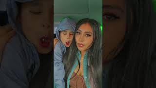 Mother-Son Selfie Fun With Blue Tongues In The Car