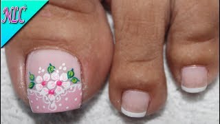 DISEÑO DE UÑAS PARA PIES FLORES SENCILLAS - FLOWERS NAIL ART - NLC