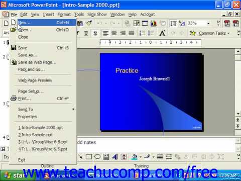 PowerPoint 2003 Tutorial Creating a New Presentation 2000 & 97 Microsoft Training Lesson 2.2