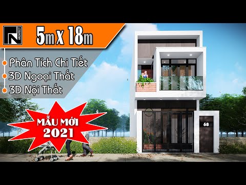 TNA136 - Mẫu nhà ống 2 tầng 5x18m (nhà 5x15m) 3 phòng ngủ | Kiến trúc TN