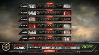 MSI 2017 Day 2 Highlights - SKT vs TSM, GAM vs FW, G2 vs WE, FW vs TSM, GAM vs G2, WE vs SKT