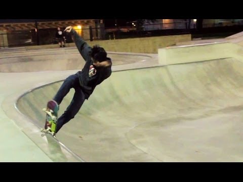 Backside 180 Fakie Five O, KICKFLIP OUT On Tranny!!! - Steven Ban