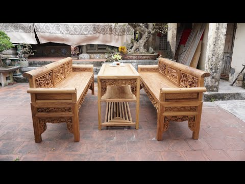 Trường kỷ đẹp gỗ gụ quảng bình - Thầy Ký chải chổi tre