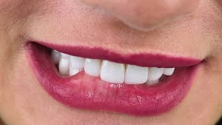 Ultra Closeup Of Lip Biting Teeth And Tongue Mouth Play Macro Shots