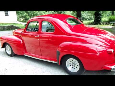 1947 Ford Super Deluxe Coupe Viper Red Custom Street Rod Start up and 