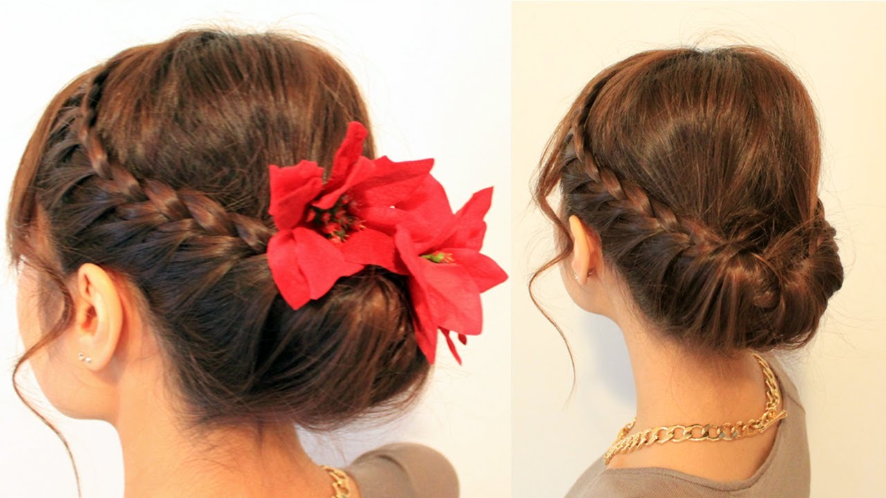 Holiday Braided Updo Hairstyle for Medium Long Hair Tutorial - YouTube