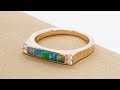 Rectangular, High Grade Five Star, Opal Inlay Ring with Side Diamonds by Kabana Jewelry