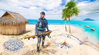 Remote Island Homemade Sushi Spearfishing Challenge Huge Shark