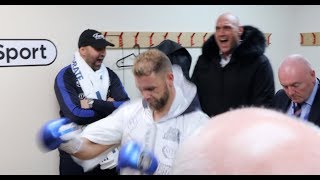 TYSON FURY MOTIVATING BILLY JOE SAUNDERS IN DRESSING ROOM BEFORE WORLD TITLE WIN