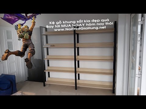 Kệ sách khung sắt mặt gỗ GHK-305 nhà chị Vy - Gò Vấp