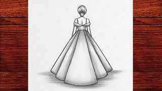 ŞIK ELBİSELİ GÜZEL KIZ NASIL ÇİZİLİR - Arkası Dönük Elbiseli Kız Çizimi - Kolay 