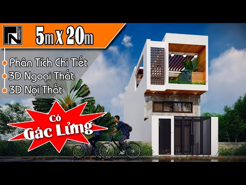 TNA139 - Mẫu nhà 2 tầng có gác lửng 5x20m (nhà 5x16m) 3 phòng ngủ | Kiến trúc TN