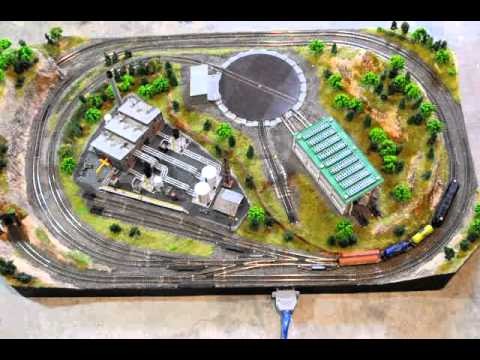 scale train layout with turntable - YouTube