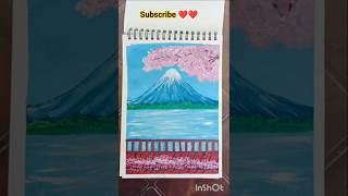 Beautiful Mountain Hills And Cherry Flower Easy Painting And Step By Step