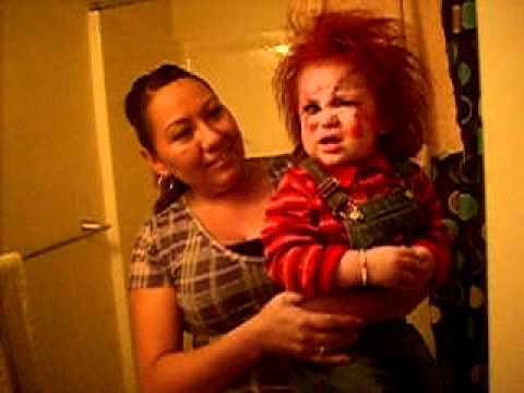 My little brother scared of his own halloween costume chucky fr