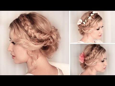Braided updo hairstyle for medium/long hair tutorial â¤ Wedding, prom - YouTube