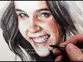 Smiling Girl with Dark Hair 1h Watercolor portrait painting demo by Ch.Karron