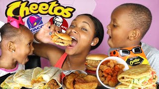 Trying To Mukbang With Juju & Layla Kfc Cheetos Sandwich Review Taco Bell 먹방 Queen Beast