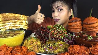 Eating Bhat Y Dal 4 Type Bharta Onion Baigan Pakoda Aloo Dum Omelet Eating Show Asmr Mukbang