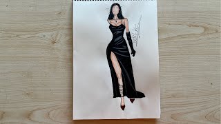 Siyah Elbise Çizimi Moda Tasarım Çizimleri