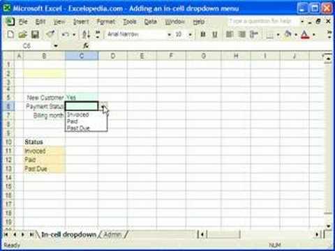 adding dropdown to excel sheet