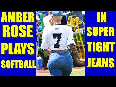 BATTER UP! AMBER ROSE SEXY JEANS CAM at JAVALE McGEE WARRIORS JUGLIFE SOFTBALL GAME