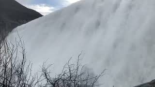 Looking Up At The Cascading Water Overtopping Caban Coch Reservoir In Elan Valley, Powys