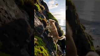 Tight Macro Overhead Tracking Norwegian Lundehund Puppy Shoulder-Deep In Springy, Emerald Moss,