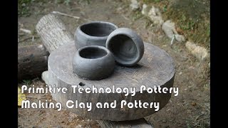 Primitive Skills: Making a Clay Pottery Bowl on the Wheel the wood - Part1