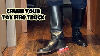 Crushing Toy Fire Truck With Riding Boots