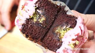 Ganache Filled Chocolate Rose Pistachio Cupcakes (Vegan, GF, & Still Delicious)