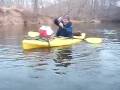 Catching  carp from a kayak  on the Octorara Creek in southeastern Pennsylvania USA.
