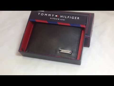 Hàng hiệu xách tay mỹ VN18_2 Ví nam hiệu Tommy Hilfiger da gấp 2 1 ngăn đen trơn hộp da