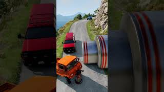 Cars & Ambulance Vs Giant Pit Bollard Crash - Beamng.drive