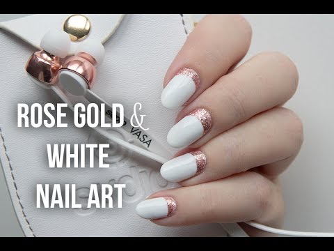 Rose Gold & White Ruffian Nail Art - YouTube