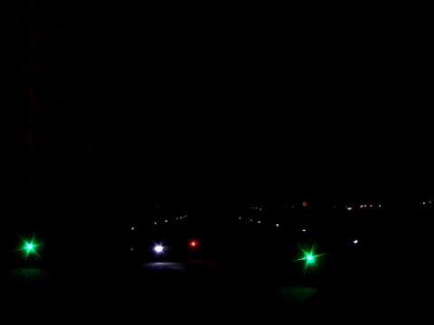 Approach Runway 27 Egelsbach airport runway lights at night. Approach Runway 27 Egelsbach