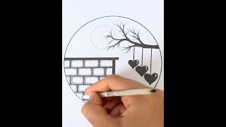 Circle Scenery Drawing #Drawing #Pencilsketch #Shortsvideo #Artvideo #Satisfying #Circledrawing