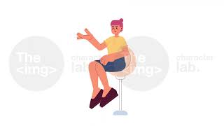 Asian young adult woman sitting on swivel bar stool 2D character animation