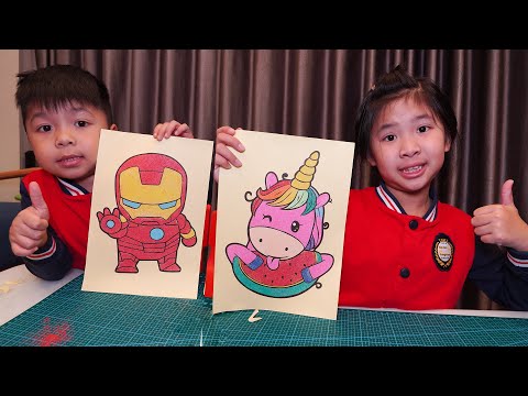 Bé Bún Tô Màu Tranh Cát Kỳ Lân Dưa Hấu – Bé Bắp Tô Màu Tranh Cát Người Sắt | Sand painting unicorn
