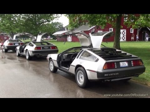 3 DeLorean DMC12's onboard a DeLorean Dtrockstar1 takes a short ride in a