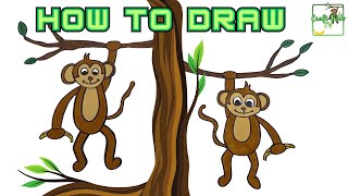 How To Draw A Monkey Hanging From A Branch