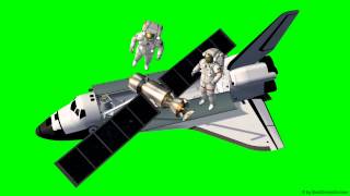 Space Shuttle Astronauts Work At A Satelite - Green Screen - Free Use