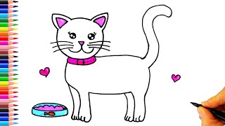 Sevimli Kedi Çizimi - Çok Kolay!!! - Kolay Kedi Çizimi- Kedi Nasıl Çizilir? - Ho