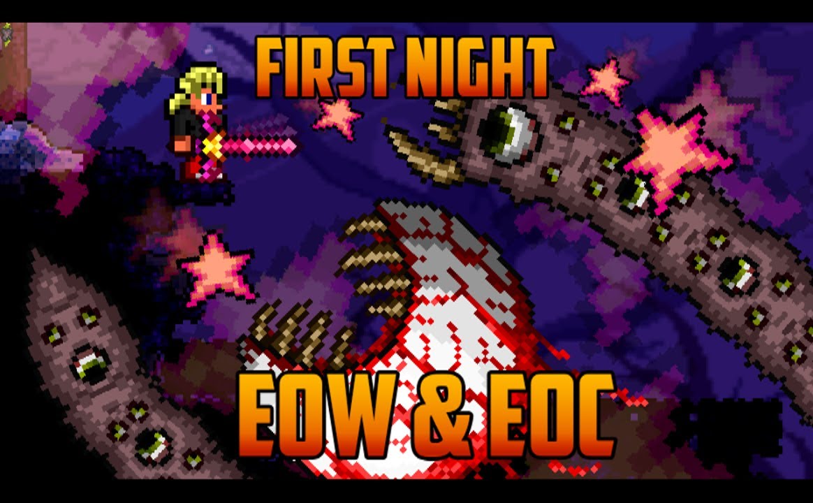 Terraria - Eater of Worlds & Eye of Cuthulu on the First Night
