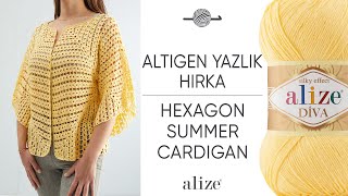 Alize Diva ile Altıgen Yazlık Hırka • Hexagon Summer Cardigan • Шестигранный лет