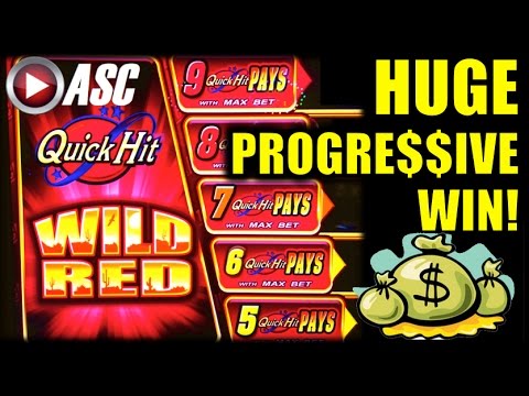 *HUGE PROGRESSIVE WIN* QUICK HIT WILD RED  |  Bally - MAX BET Slot Machine Bonus & Jackpot!